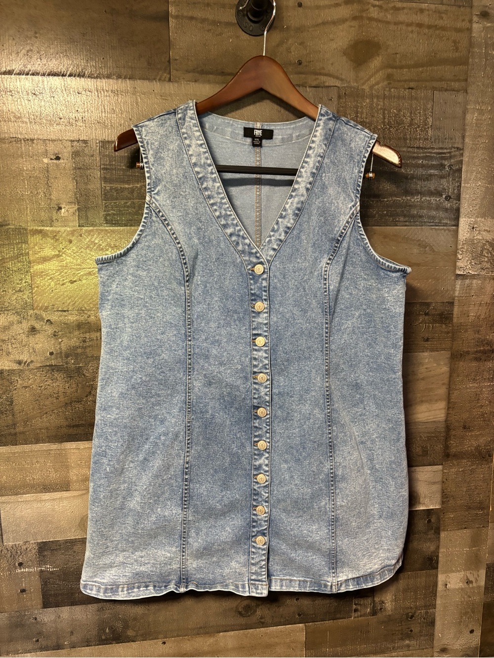 Frye Light Blue Acid-Wash Denim Button-Front Sleeveless Mini Dress XXL